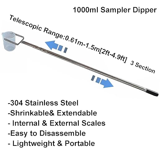 Extendable Water Sampler with Dipper System, Water Qualityd Sampler Device Telescopic for Environmental Monitoring and Qualityd Testing(1000ml,2-4.9ft/0.6-1.5m) - Image 2