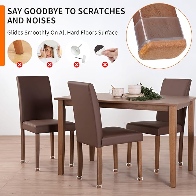 Ezprotekt 16 Pcs Rectangle Clear Silicone Chair Leg Floor Protectors with Felt, Rectangle Chair Leg Caps, Furniture Leg Covers Cups for Chair Table Desk Anti- Scratches (Fit L :1.3-1.7", W: 0.6-0.9") - Image 6