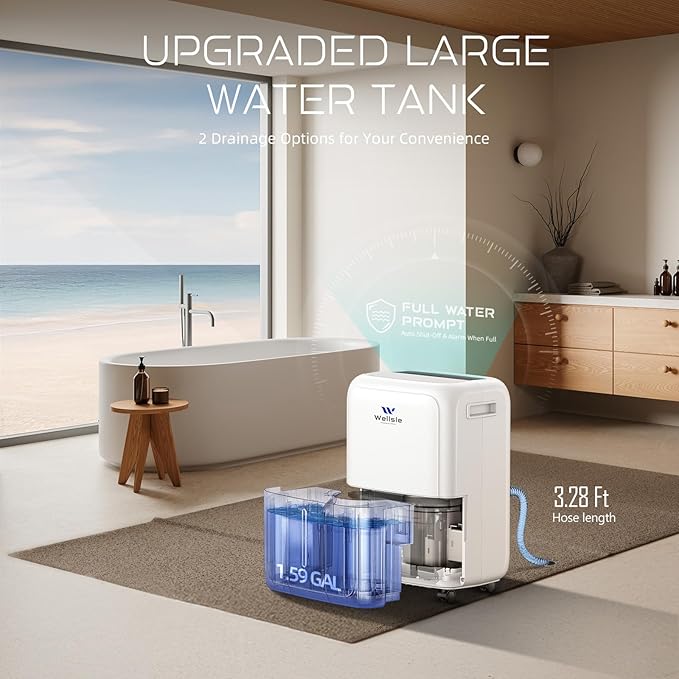 2025 Energy Star Dehumidifier for Home Basement, Max 50 Dehumidifier with 1.59 Gal Water Tank and Drain Hose,Smart Efficient Humidity Control for Bedroom, Living Room, Garage. - Image 5