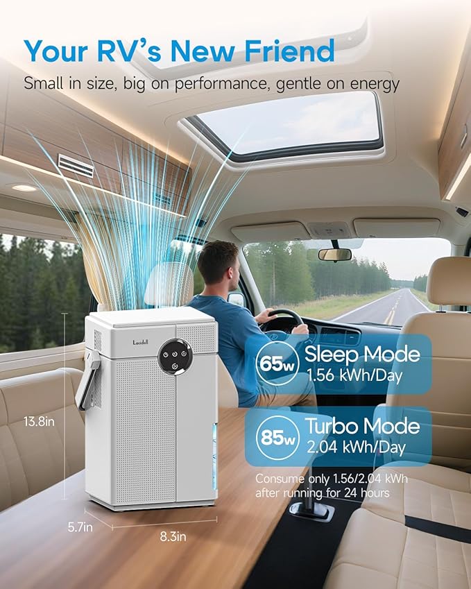 Small Dehumidifier with Drain Hose, 118oz Portable Dehumidifier for RV Camper Bathroom Bedroom Basement Laundry Room, Quiet Dehumidifiers for Home up to 800 sq ft, 7 Colorful Light, White - Image 2