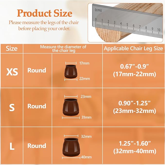 36pcs Round Chair Leg Floor Protectors, Felt Pads Chair Leg Protectors for Hardwood Floors, Silicone Furniture Feet Cups Covers Felt Pads, Prevents Scratches & Reduce Noise, Brown, X-Small - Image 2