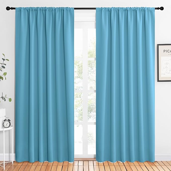 NICETOWN 2 Panels Blackout Curtains, Rod Pocket Thermal Insulated Drapes 84 inches Long, Easy-Care Modern Home Decoration Sunshades for Guest Room, Living Room, Office, 62 x 84 Inch, Teal Blue by NICETOWN