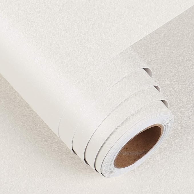 FunStick Solid Cream White Wallpaper Peel and Stick Matte White Contact Paper for Cabinets Self Adhesive Removable Wall Paper Roll Thick Waterproof Vinyl Wallpaper for Drawers Dresser Desk 12" x 200" by FunStick