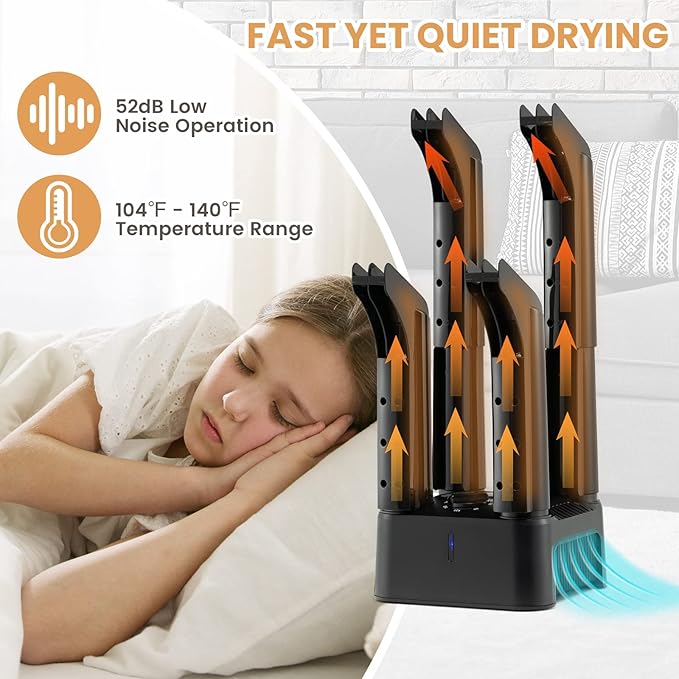 COSTWAY Shoe Dryer, 180 Mins Timer, CETL Standard Noiseless Boot Warmer with Heat Blower for Snow Boot Sneaker Glove Hats, with Detachable Pipes - Image 2