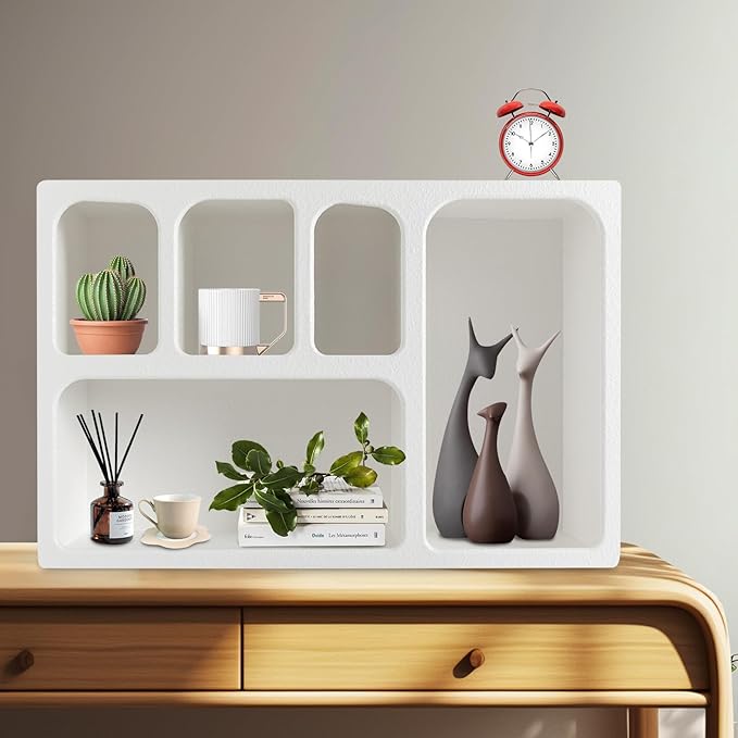 5-Compartment White Arched Floating Cabinet, Modern Geometric MDF Wall-Mount Storage Unit, Wall Mounted Storage Organizer for Bathroom, Living Room, Bedroom & Office Décor - Image 5