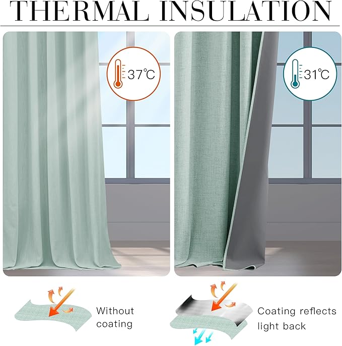 RYB HOME 100% Blackout Linen Textured Curtains 84 inches Long, Thermal Insulating Privacy Energy Saving for Bedroom Living Room Window Office Theater Baby Nursery, W 52 x L 84 in, Aqua, 2 Panels - Image 4