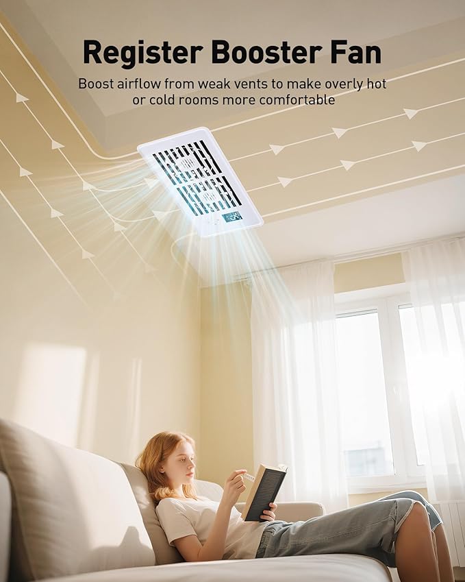 AGPTEK Register Booster Fan for 4 x 10 Register Holes, Quiet Air Vent Fans with 10-Speed, Intelligent Thermostat & Remote Control, Heating Cooling AC Vent Fan for Room Wall Floor Ceiling - Image 7