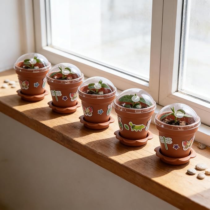 25 Packs Cupcake Plant Nursery Pots with Humidity Dome, Small Plastic Flower Plant Pots with 20 Sheet Stickers, Seeds Starter Pot Flower Planting Container for Seedlings Succulent Display (Wine Red) - Image 4