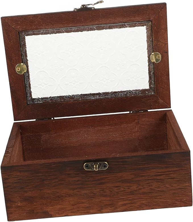 Wooden Display Case with Glass Lid for Keepsakes Jewelry Storage Box Retro Design Solid Wood Organizer for Specimens Dried Fruits and Important Documents - Image 7