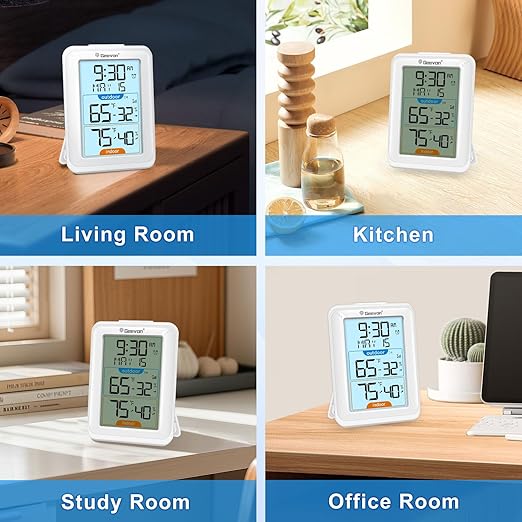 Geevon Digital Hygrometer Indoor Outdoor Thermometer Wireless with Clock, Backlight Temperature Gauge Humidity Monitor, Inside Outside Thermometer with 200ft/60m Range Remote Sensor,White - Image 9