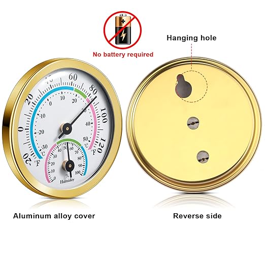 Weewooday 3 Pcs Indoor Outdoor Thermometer 2 in 1 Mini Home Temperature Humidity Hygrometer Monitor Gauge for Home Offices Wall(Gold,2.2 Inch) - Image 4