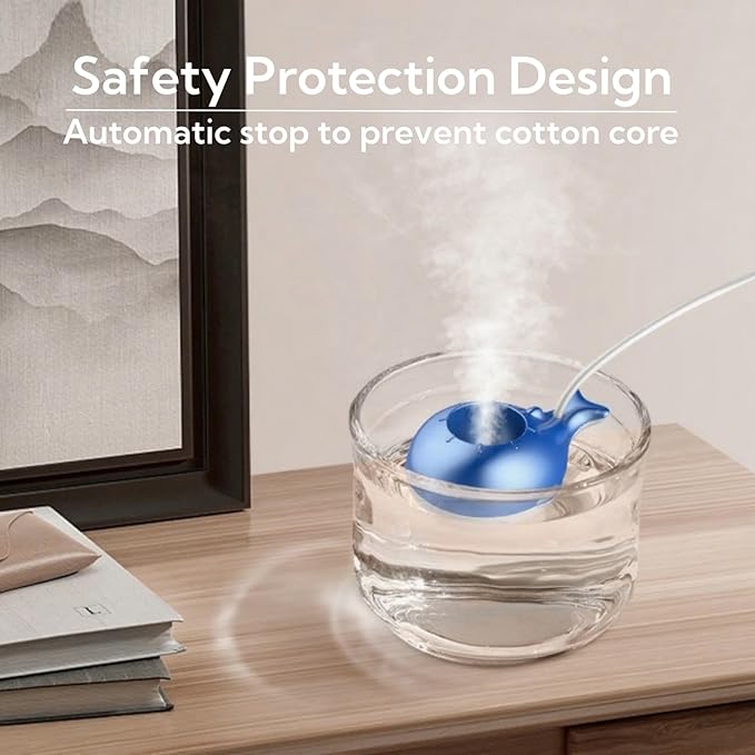 Portable Small Humidifier Dual Nozzle - Large Cool Mist Humidifiers Double Spray Ports, Water Shortage Protection, Ultra-Quiet, Mini Humidifier for Bedroom Plants Office Car Travel (Whale Tankless) - Image 6
