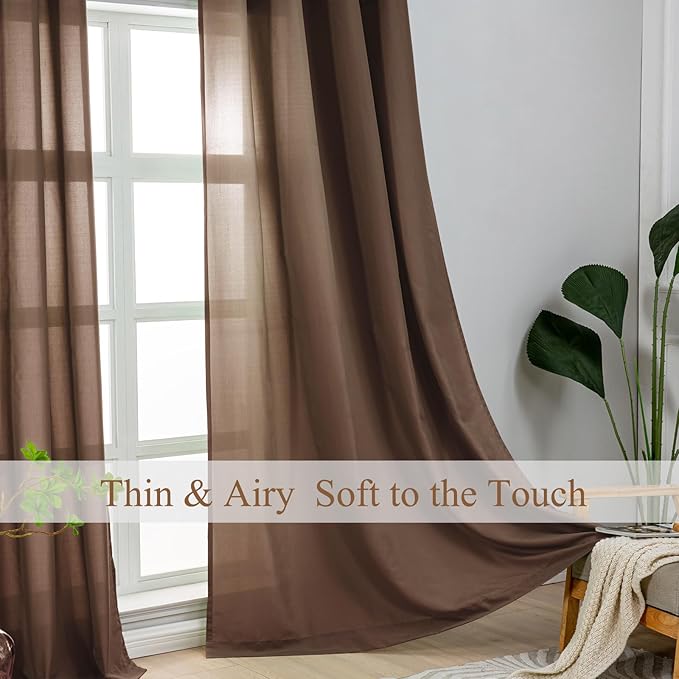 L.Z.E Brown Light Filtering Curtains for Living Room Bedroom Doorway Divider, Privacy Non-See-Through Curtains 108 Inches Long 2 Panels Set, Extra Long Window Panels Grommet Top (55" W x 108" L) - Image 2
