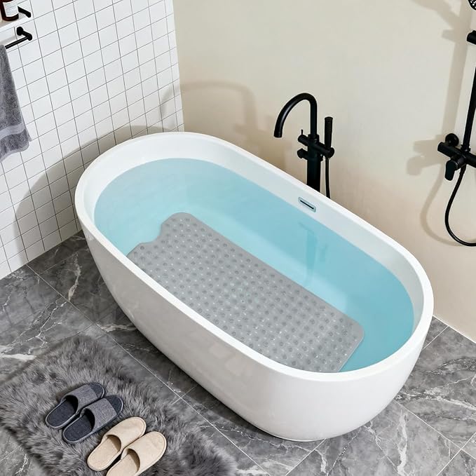 Anti-Slip Bathtub Shower mat, 39.3×15.7 inch（Approximately 100 × 40cm） Soft Oversized Machine Washable Non-Slip Bathtub mat with Drainage Holes, Bathroom Floor Suction Cup.（1-Clear Gray） - Image 4