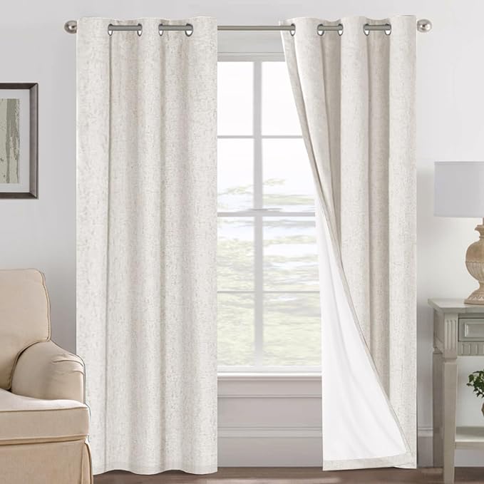 H.VERSAILTEX Ivory Curtains Blackout, 100% Blackout Linen Curtains with White Thermal Insulated Liner, Grommet Drapes Blackout Curtains for Living Room (2 Panels, 42 x 84 Inch, Ivory) by HVERSAILTEX