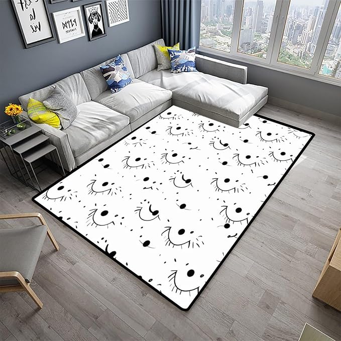 Rug Cartoon Black Eyelashes - Design Printing, Reversible Area Rugs, Fade Resistant, Flame Resistant, Quick Dry, Stain Resistant, Waterproof Floor Carpet for Living Room Bedroom, 78 x 120 Inch - Image 2