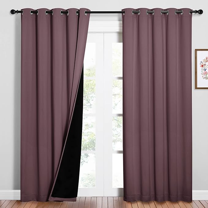 NICETOWN 100% Blackout Window Curtain Panels, Cold and Full Light Blocking Drapes with Black Liner for Nursery, 84 inches Drop Thermal Insulated Draperies (Dry Rose, 2 PCs, 62 inches Wide Each Panel) by NICETOWN