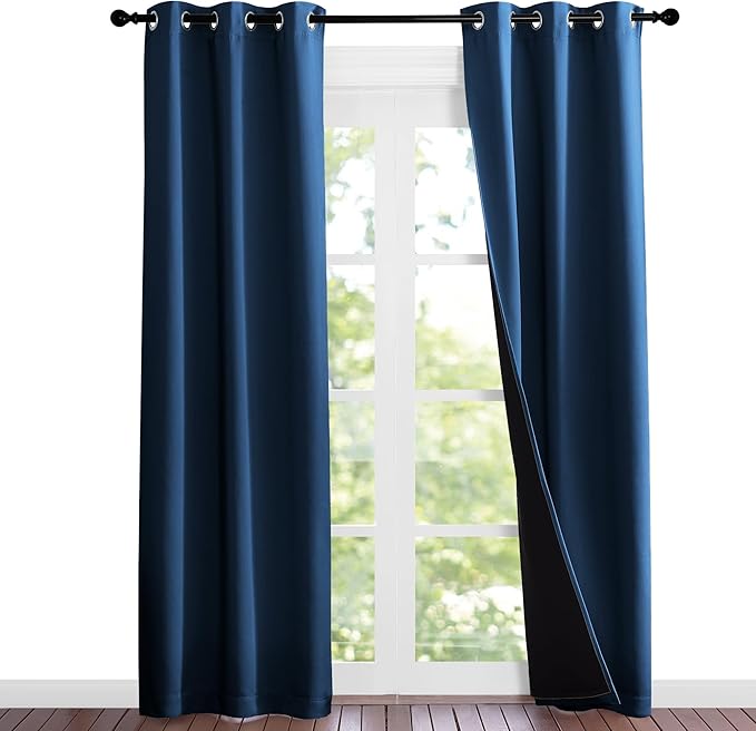 NICETOWN Moroccan Blue Full Shade Curtain Panels, 37" Wide x 80" Long, Pair of Thermal Insulated & Energy Efficiency Blackout Curtains for Living Room Windows, Lined Silky Performance Window Dressing by NICETOWN
