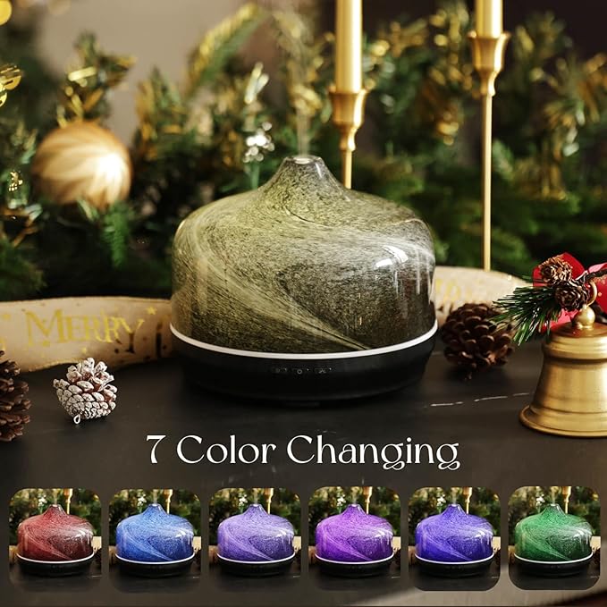 Porseme 500ml Glass Essential Oil Diffuser Aromatherapy Ultrasonic Cool Mist Humidifier 15-21 Running Hours Waterless Auto-Off Air Diffusers for Sleeping Yoga Office Working Spa and Rest (Obsidian) - Image 2