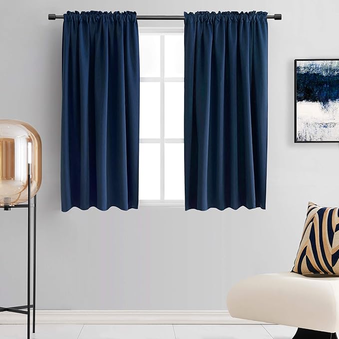 DONREN Navy Blue Blackout Curtain Drapes for Bedroom - Thermal Insulated Room Darkening Rod Pocket Window Curtains for Craft Room (Dark Blue,42 W X 54 Inch Length,Set of 2 Panels) by DONREN