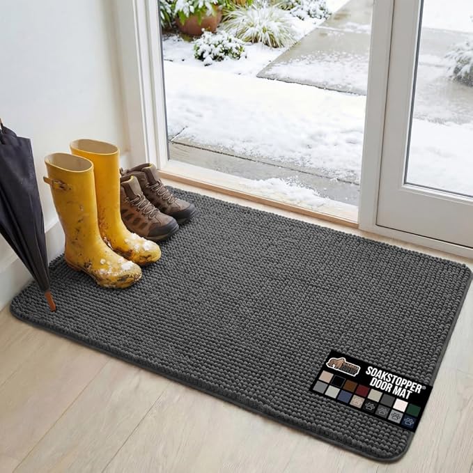 GORILLA GRIP SOAKSTOPPER Dog Door Mat, 48x30 Machine Washable Rug Absorbent Doormat Captures Moisture Mud Dirt, Quick Dry Soft Chenille Entryway Rugs Indoor Entrance Mats for Dog Paws, Charcoal by GorillaGrip