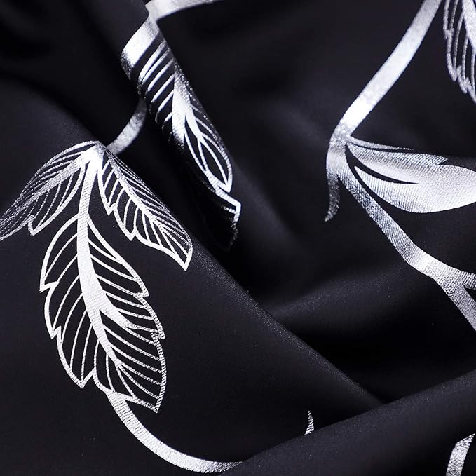 BUHUA Blackout Curtain 2 Panel Set Silver Vine Foil Print Thermal Insulated Drapes Room Darkening Curtains Grommet Window Treatment, 66 x 84 Inch, Black - Image 6