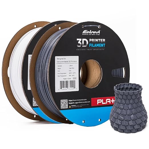 INLAND Micro Center PLA+ 3D Printing Filament 1.75mm - PLA Pro Dimensional Accuracy +/- 0.03 mm - 1kg Cardboard Spool (2.2 lbs) (2 Pack White & Gray, 1.75mm) by INLAND