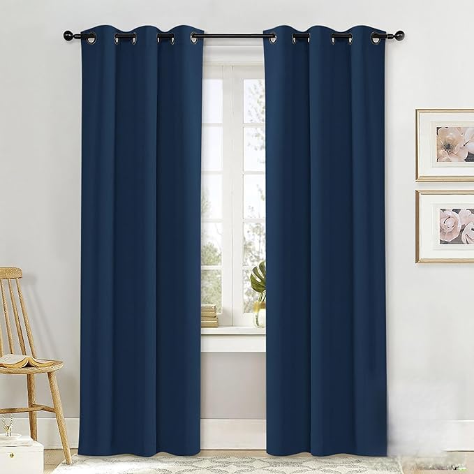 NICETOWN Gray Curtain Blackout Drape Panel, Single Panel, 34 x 84 inch, Moroccan Blue, 3 Pass Microfiber Noise Reducing Thermal Insulated Window Drapery with Grommet by NICETOWN
