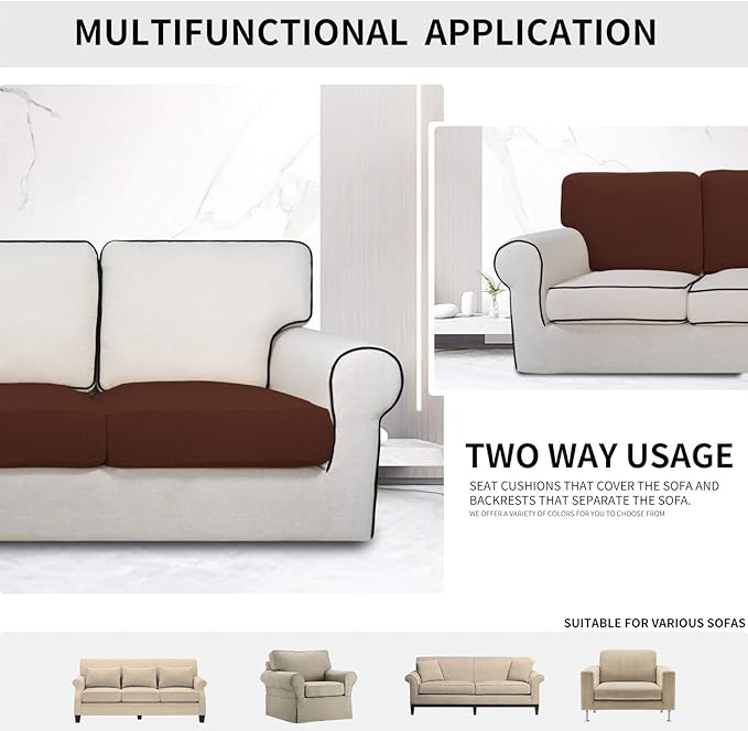 Easy-Going Stretch Cushion Cover Sofa Cushion Furniture Protector Sofa Seat Sofa slipcover Sofa Cover Soft Flexibility with Elastic Bottom(Chair Cushion,Coffee) - Image 3