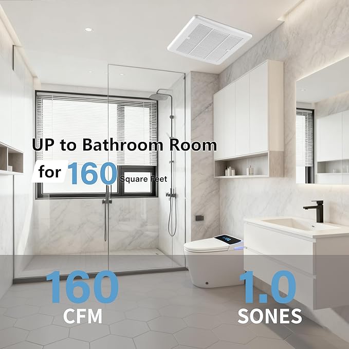 Tech Drive Bathroom Fan - 160 CFM, 1.0 Sone, No Attic Access Needed, 6-Inch Duct Very Quiet Ventilation Exhaust Fan with Humidity Sensor, Easy to Install Ceiling Mounted, White - Image 5