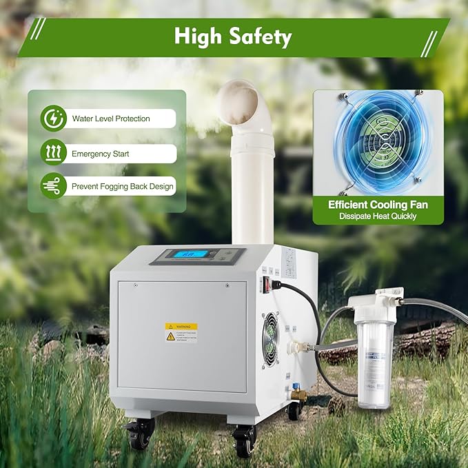 Commercial Industrial Agricultural Ultrasonic Humidifier 300W Fog Cool Maker, Adjustable Humidity Stainless Steel Shell, Digital Control Panel for Greenhouse, Industrial and Agricultural - Image 5