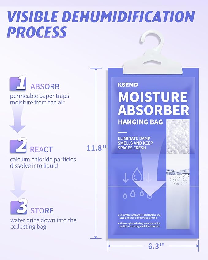 Moisture Absorbers 10 Pack, 9.8 Oz Compact Dehumidifier Bags & Packs, Moisture Hanging Bag, Humidity Absorbers, Closet Deodorizer Against Musty Odors, 11.8'' x 6.3'' - Image 8