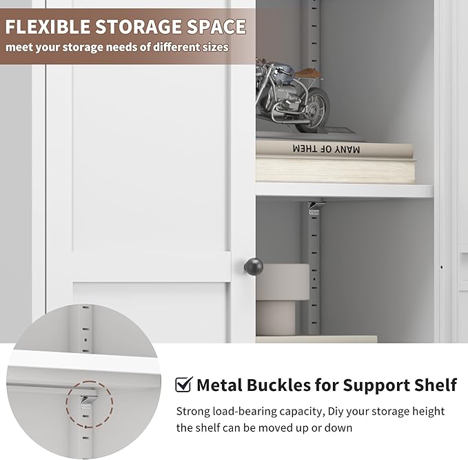 Kitchen Pantry Storage Cabinets with 4 Adjustable Shelves, 61" Tall Kitchen Cupboard Metal Food Pantry Cabinet for Kitchen, Dining Room, Living Room and Bathroom, Assembly Required(White) - Image 5