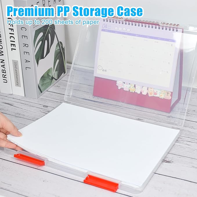 SAYEEC Portable Project Case A4 Plastic Transparent File Storage Box for 8.5"x11" Paper Slim Photo Art Craft Storage Container Scrapbook Document Organizer Magazine Protector for Office School (Red) - Image 5