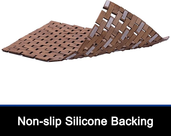 Bamboo Bath Mat Bathroom Rugs Floor Wood Shower Bathtub Waterproof Non Slip Walnut Accessories 16x24 Inch Easy to Clean, 2 pcs - Image 6