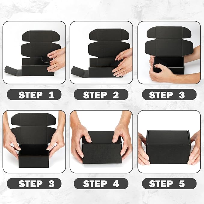 Small Shipping Boxes 12x8x2 Inch (25 Pack) - Sturdy Black Corrugated Cardboard Boxes for Small Business, Ecommerce, Mailing & Packaging | Recyclable Gift & Storage Boxes - Image 3