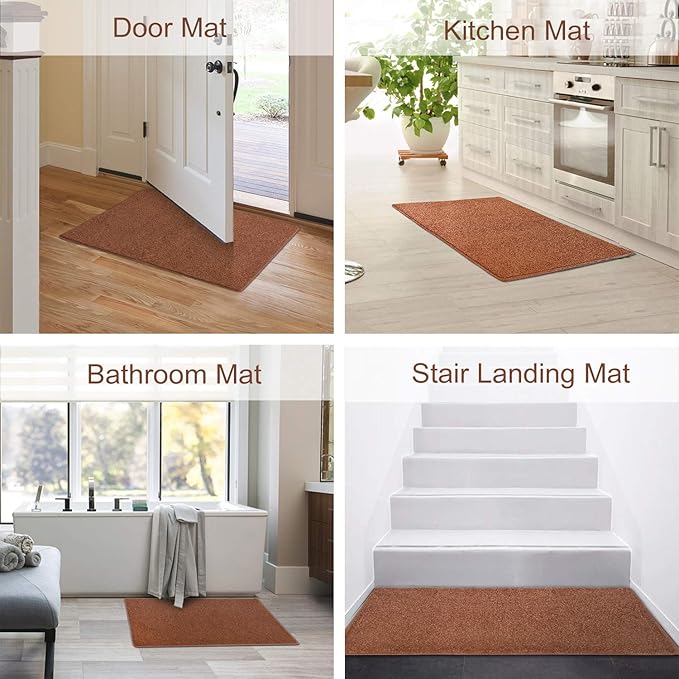 PURE ERA Carpet Stair Tread Landing Mat Tape Free Self Adhesive Non Slip Skid Resistant Indoor Doormat Area Rug Floor Mat for Kitchen Bathroom Workstations Washable Rectangle 2' X 3' (Brown) - Image 4