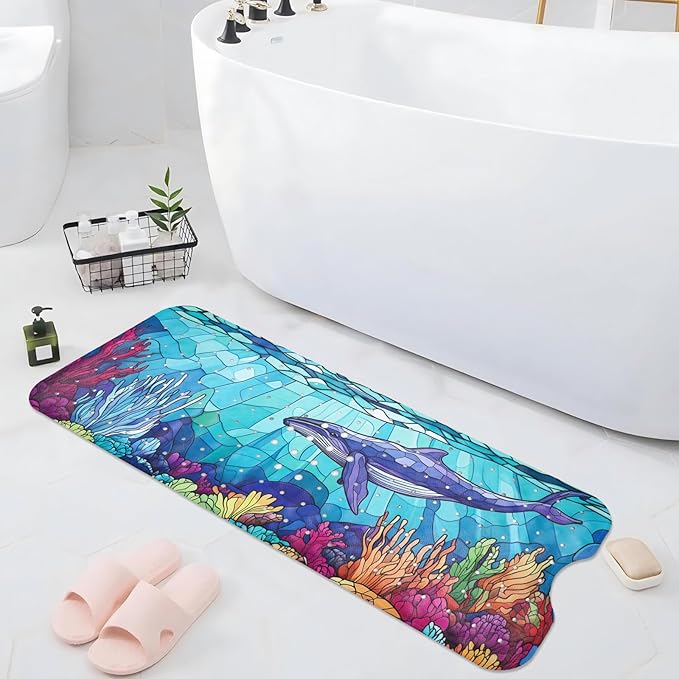 EAN Animals Bathtub Mat Non Slip, Sea Baby Bath Mat for Tub Rubber Tub Mat, Cute Toddler Kids Bath Mats for Bathroom Whale Anti Slip Shower Mat with Suction and Drain Holes Machine Washable, 40″x16″ - Image 7