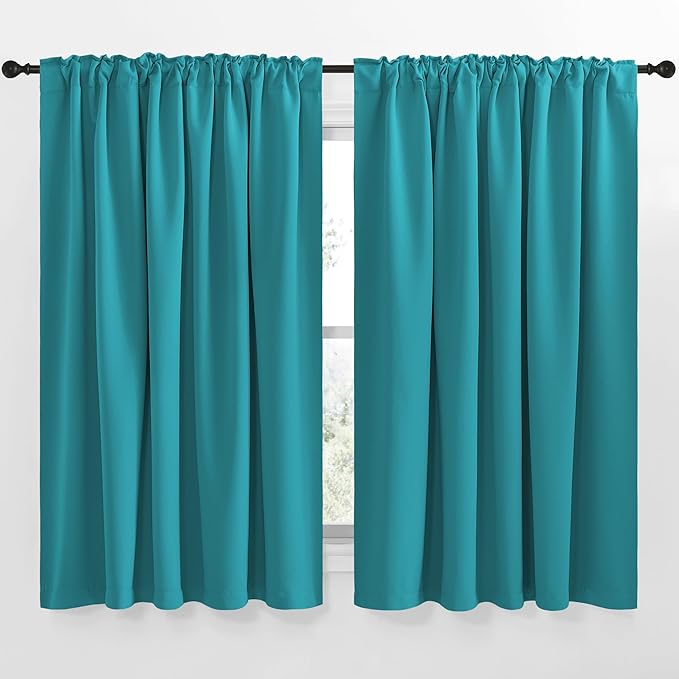 NICETOWN Blackout Curtain Panels Window Draperies - (Peacock Teal Color) 62x63 inch, 2 Pieces, Insulating Room Darkening Blackout Drapes for Doorway Shower Bathroom Laundry Room Bifold Door - Image 2