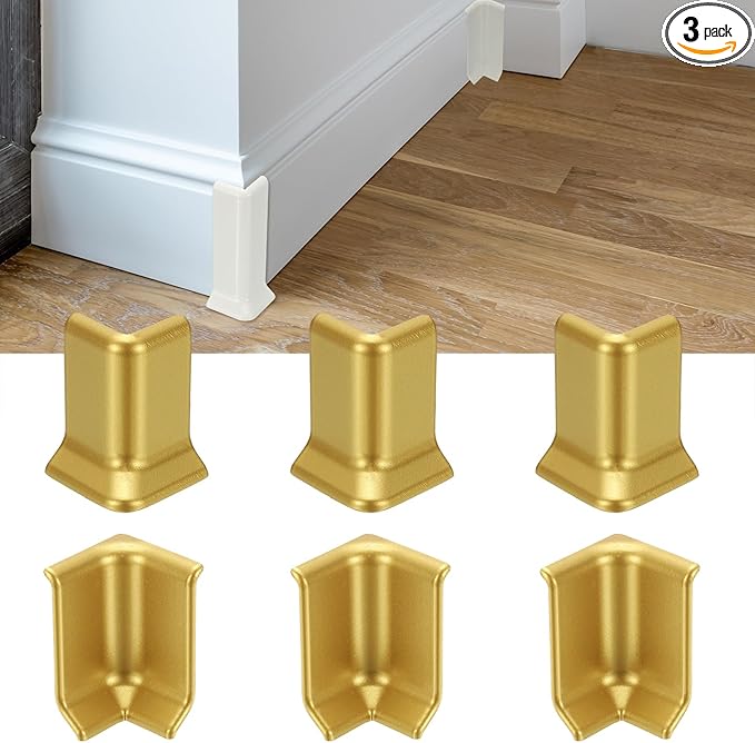 uxcell Self Adhesive Baseboard Corner Blocks, 2.2 Inch Wall Edge Corner Protector 3 Inside + 3 Outside Corners-Connector for Wall Floor Furniture Edge(Gold) by uxcell