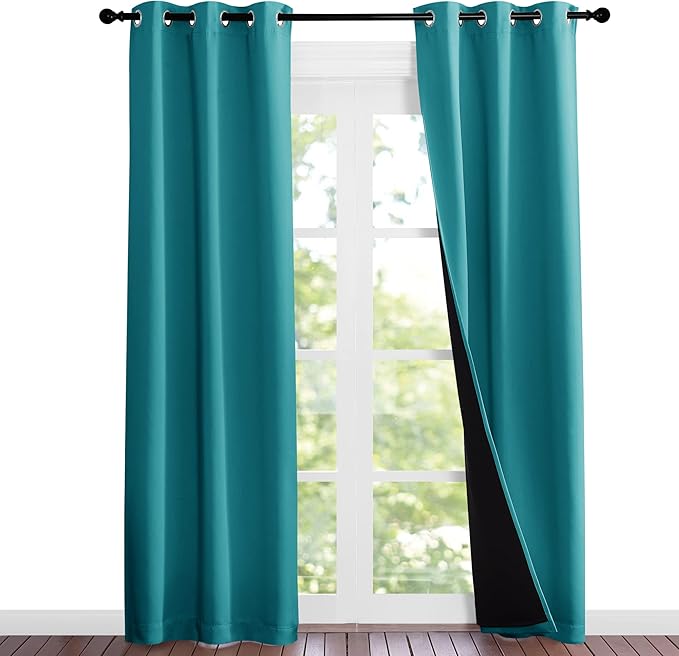 NICETOWN Peacock Teal Blackout Curtains 84 inches Long, Full Light Blocking Drapes with Black Liner for Nursery, Noise Reducing Thermal Insulated Draperies for Doorway (2 Pieces, 37" Wide Each Panel) - Image 2