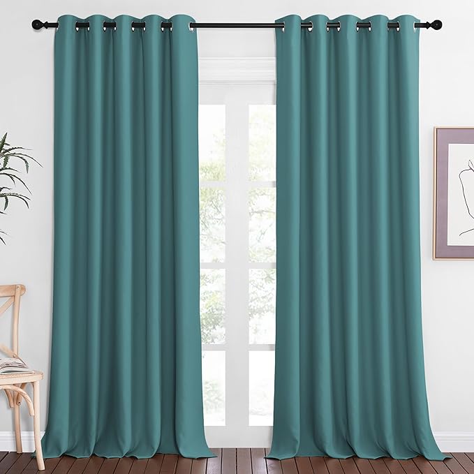 NICETOWN Blackout Curtains 84 Inch Length, Thermal Insulated Curtains for Bedroom Grommet Energy Saving Room Darkening Drapes for Living Room Window, 1 Panel, Sea Teal, 66" W x 102" L by NICETOWN