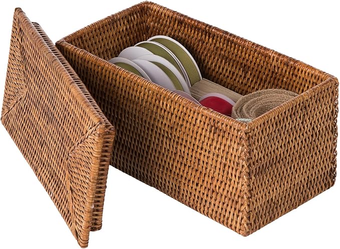 KOUBOO La Jolla Rattan Box, Toilet Roll Storage, Storage Boxes, Rattan Basket Decorative Boxes, Storage Container, Rectangular, Honey - Brown - Image 6