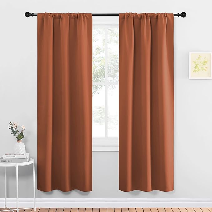 NICETOWN Blackout Curtains and Drapes - Thermal Insulated Solid Rod Pocket Blackout Draperies/Panels (Burnt Orange, 1 Pair, 34 by 72 inches) by NICETOWN