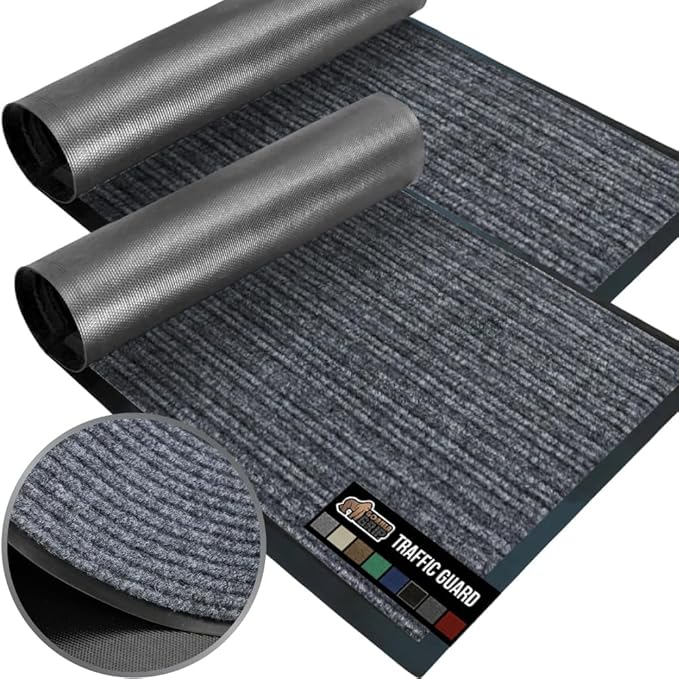 GORILLA GRIP Waterproof Traffic Guard Door Mat, 2 Pack Heavy Duty Entryway Mats, Strong Backing Commercial Rugs for Office Hallway, Garage Floor and Home, Low Profile Carpet, 35x23, Charcoal Gray by GorillaGrip