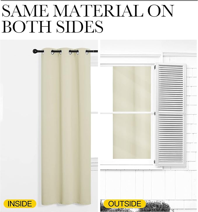 NICETOWN Blackout Curtain Blind for Bedroom, Single Panel, W42 x L54 inches, Beige, Thermal Insulated Grommet Blackout Room Darkening Drape/Drapery - Image 5