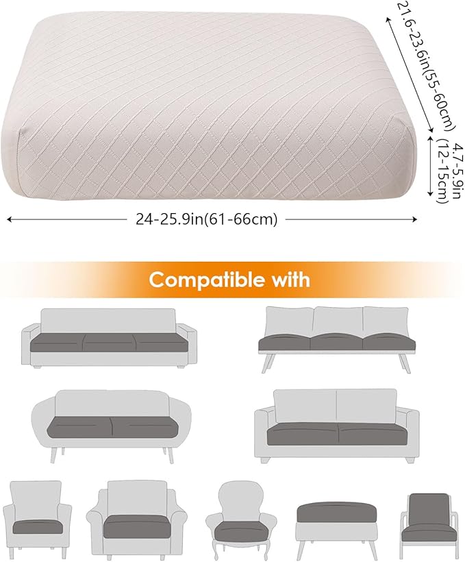 Fuloon Waterproof Seat Cushion Covers 2 PCS, Stretch Sofa Cushion Slipcovers Couch Covers Solid Washable Furniture Protector Suitable for Armchair Loveseat Sofa (Pale Beige) - Image 3