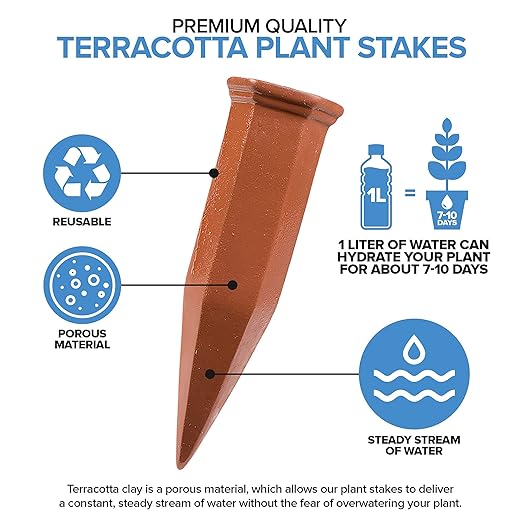 Modern Innovations Ceramic Terracotta Self Watering Spikes (10 Pack) Vacation Automatic Plant Waterer Devices, Indoor/Outdoor Planter Insert, Terra-Cotta Stakes for Potted Plants, Auto-Water System - Image 2