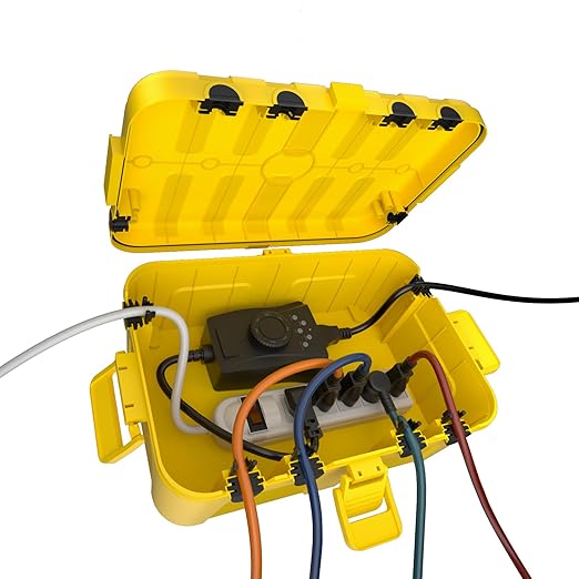 Flemoon Large Outdoor Electrical Box (12.5 x 8.5 x 5 inch), IP54 Waterproof Extension Cord Cover Weatherproof, Protect Outlet, Plug, Socket, Timer, Power Strip, Holiday Light Decoration, Yellow by FLEMOON