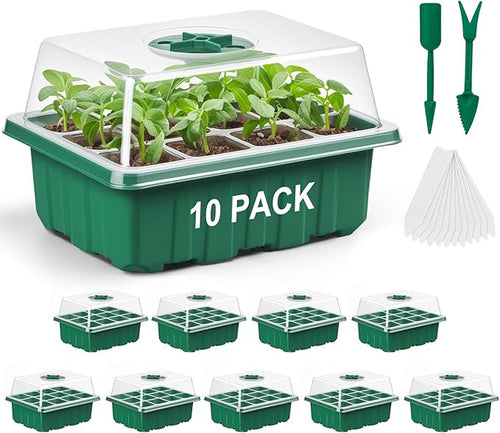 10 Pack Seed Starter Tray Seed Starter Kit (120 Cells Total Tray) with Adjustable Humidity Dome, Plant Germination Trays, Seed Starting Trays Mini Greenhouse Germination Kit for Seeds Growing Starting by Unknown
